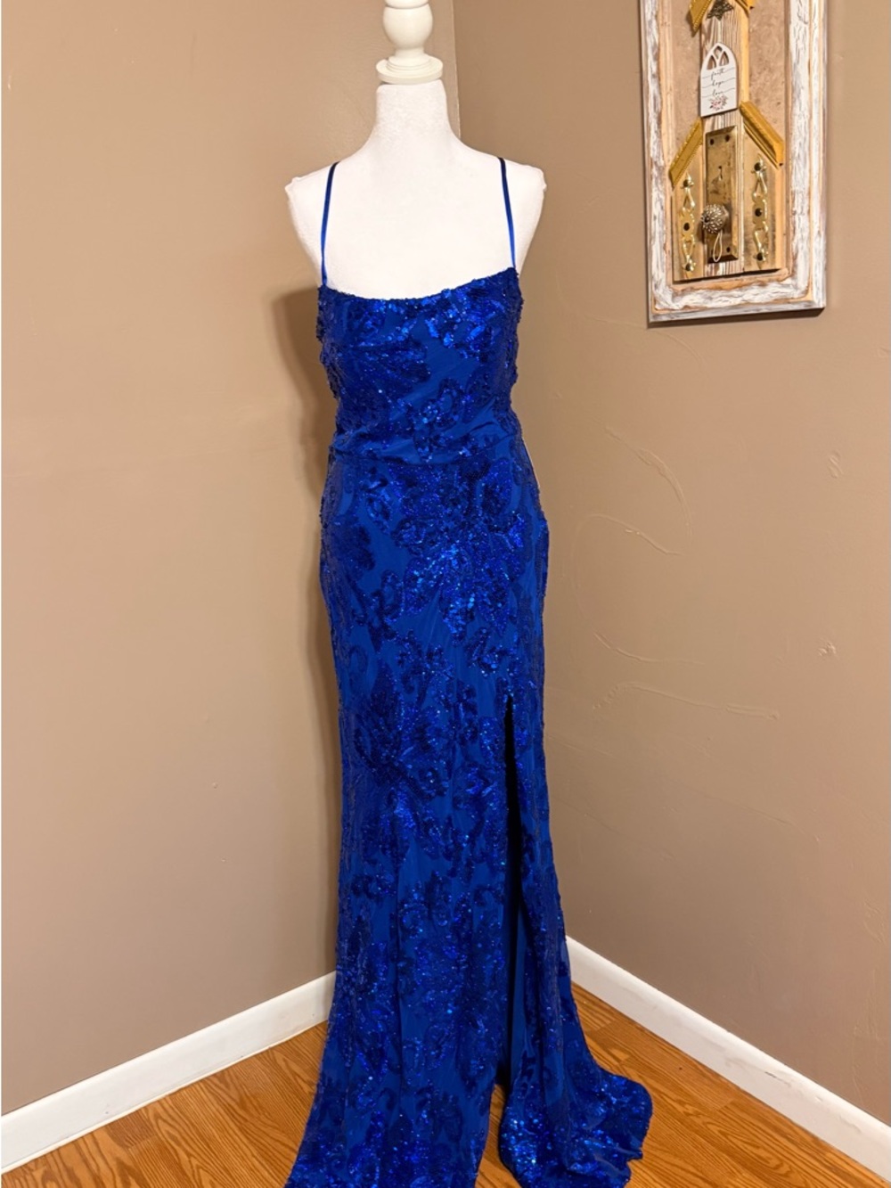 Elegant Royal Blue Sequin Evening Gown